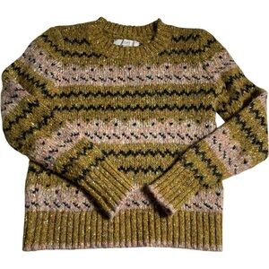 LOFT Fair Isle Metallic Pink and Gold Patterned Knit Sweater Beautiful! NWOT